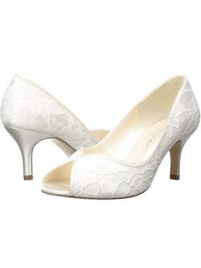 Paradox London Pink Christabel Ivory Lace Satin Overlay Peeptoe Wedding Heels